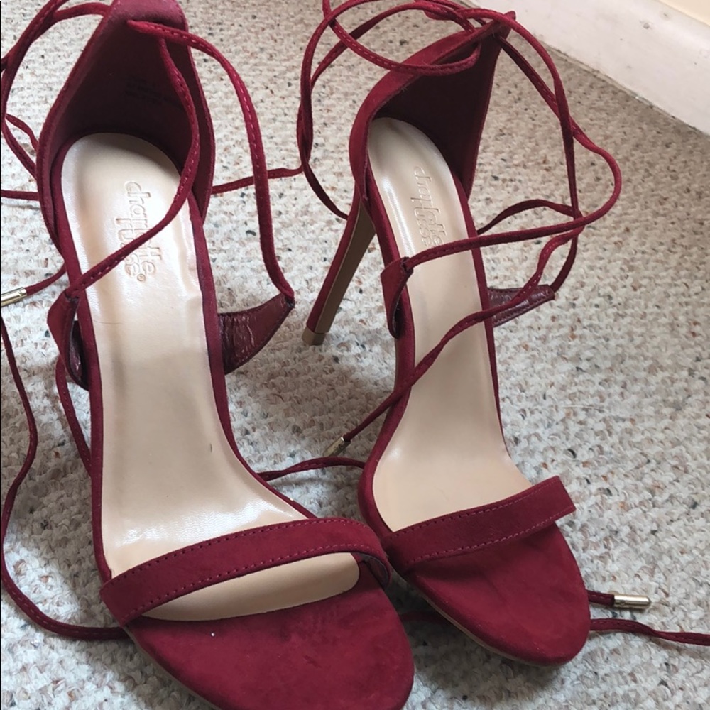 HOT red strappy lace up heels